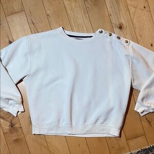 White Button-Shoulder Sweatshirt